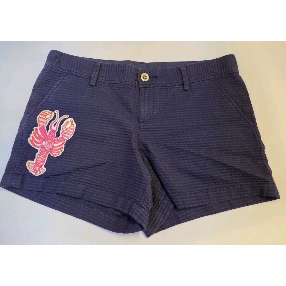 Lilly Pulitzer Callahan Shorts Womens 12 Navy Seersucker Lobster 5”